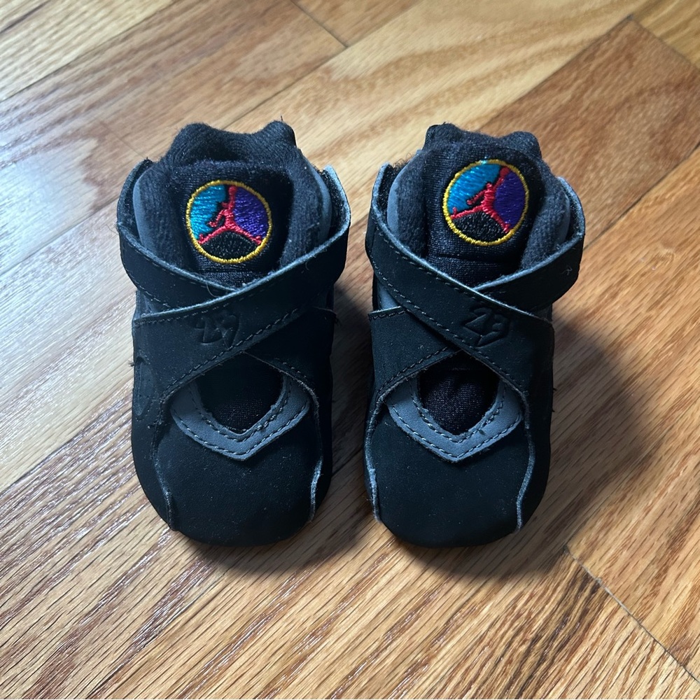 Baby Infant Jordan 8 Retro Black Purple and Teal Sneakers Jumpman Logo - Size 1C